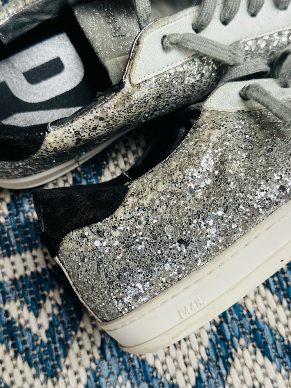 P448 Silver Glitter Leather Sneakers - EU 38 - Picture 3 of 6